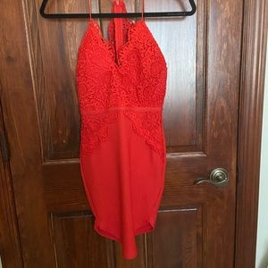 Hello Molly Red Ribbed Lace Dress